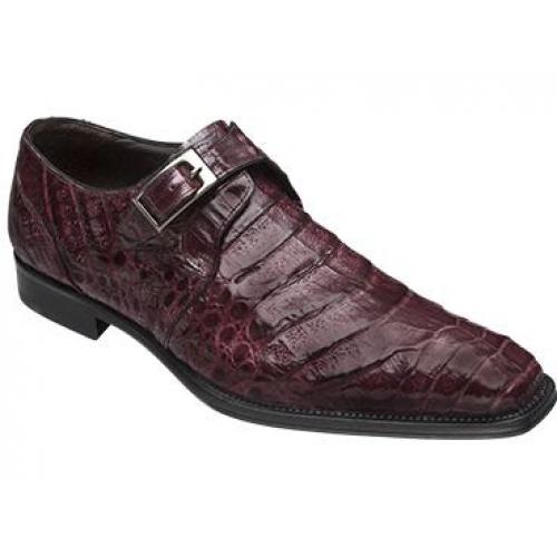 Mezlan "Gables" Burgundy All-Over Genuine Crocodile Shoes With Monkstrap